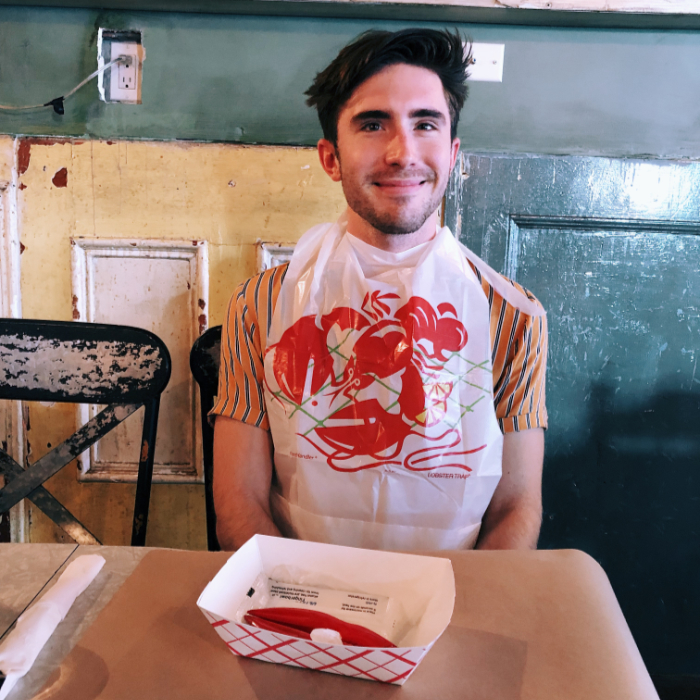 Tyler in a lobster bib
